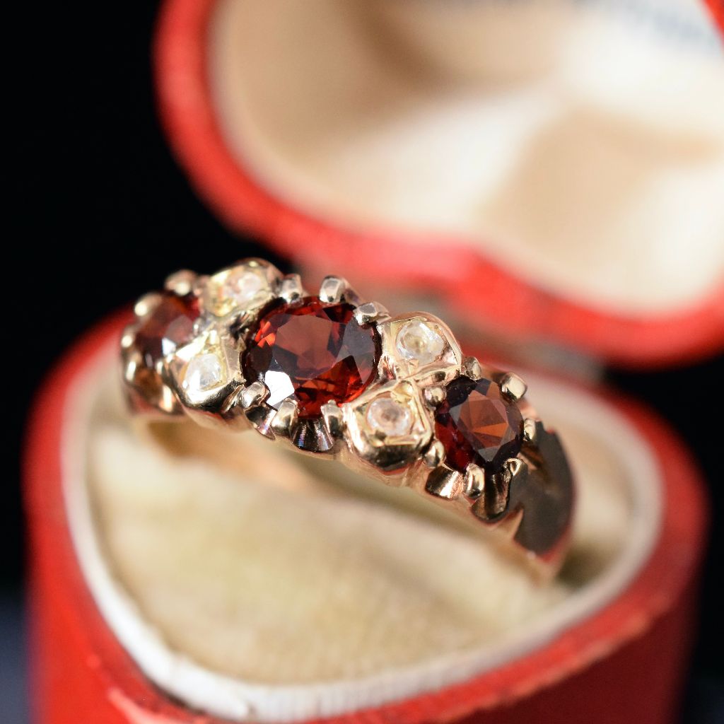 Antique Australian 15ct Rose Gold Garnet Doublet And Diamond Ring By William Drummond Circa 1905
