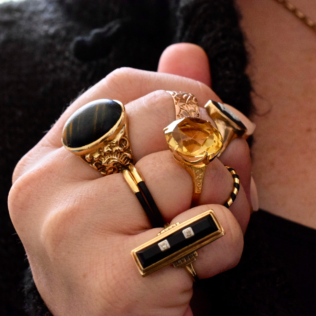 Antique Art Deco Onyx Diamond 10k Yellow Gold Ring Provenance 1931