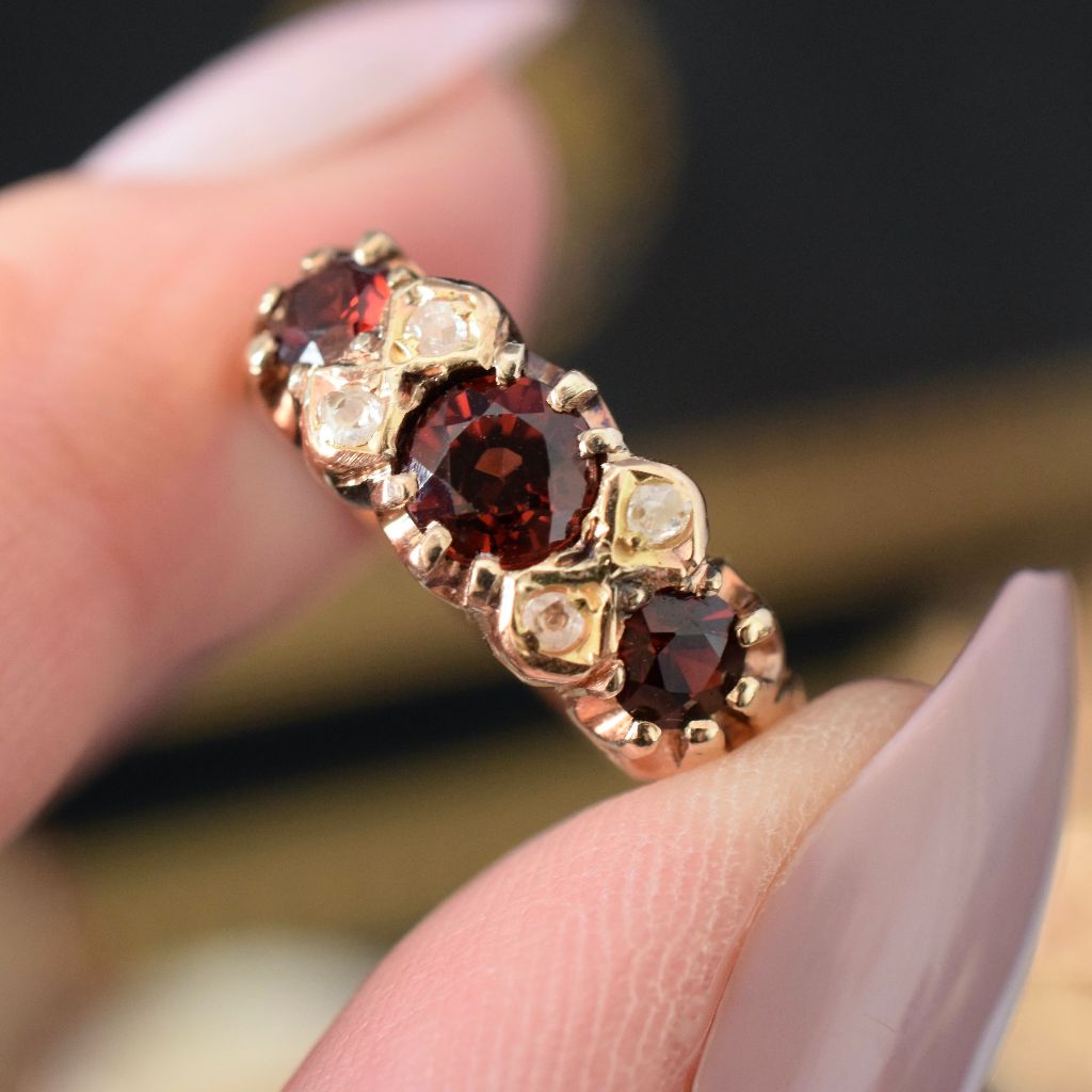 Antique Australian 15ct Rose Gold Garnet Doublet And Diamond Ring By William Drummond Circa 1905
