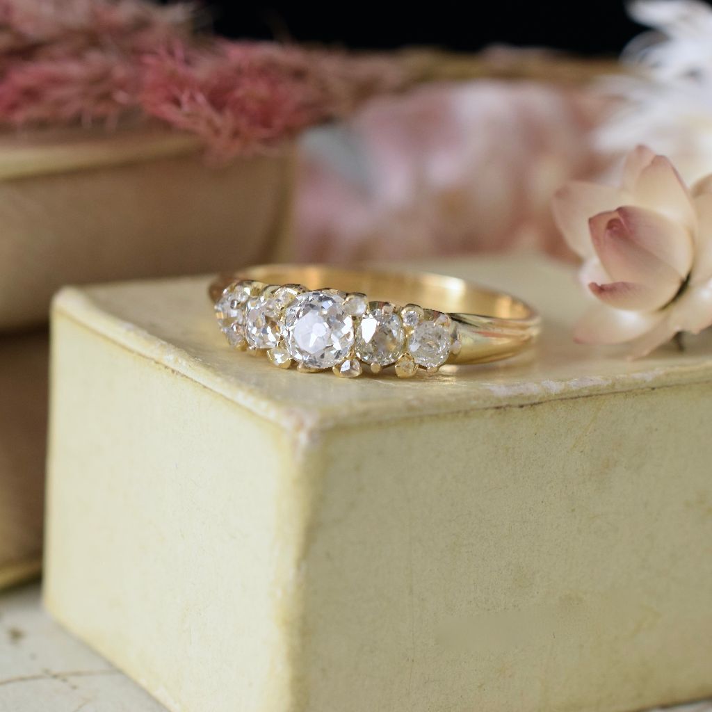 Victorian 18ct Yellow Gold Old-Mine Cut Diamond Five Stone Ring Independent Retail Replacement Valuation $4850.00 Included With Purchase