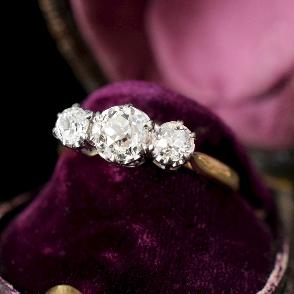 Antique Art Deco 18ct Yellow Gold 1.00ct Old Mine Cut Diamond Ring