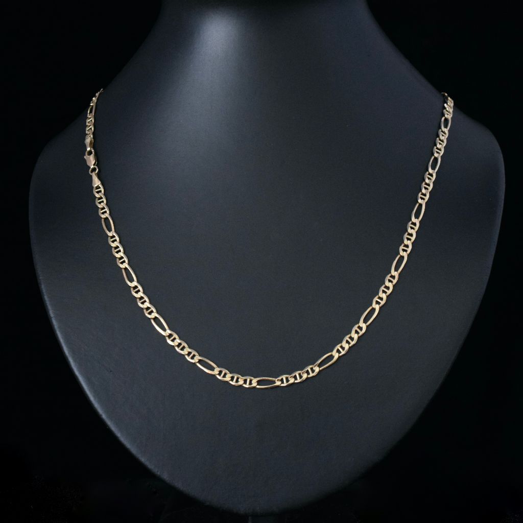 Italian 9ct Yellow Gold Bevelled Figaro Chain Necklace