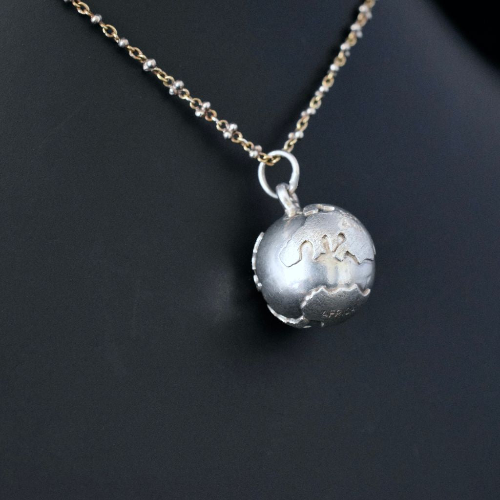 Vintage Mid-Century Sterling Silver ‘World Globe’ Pendant