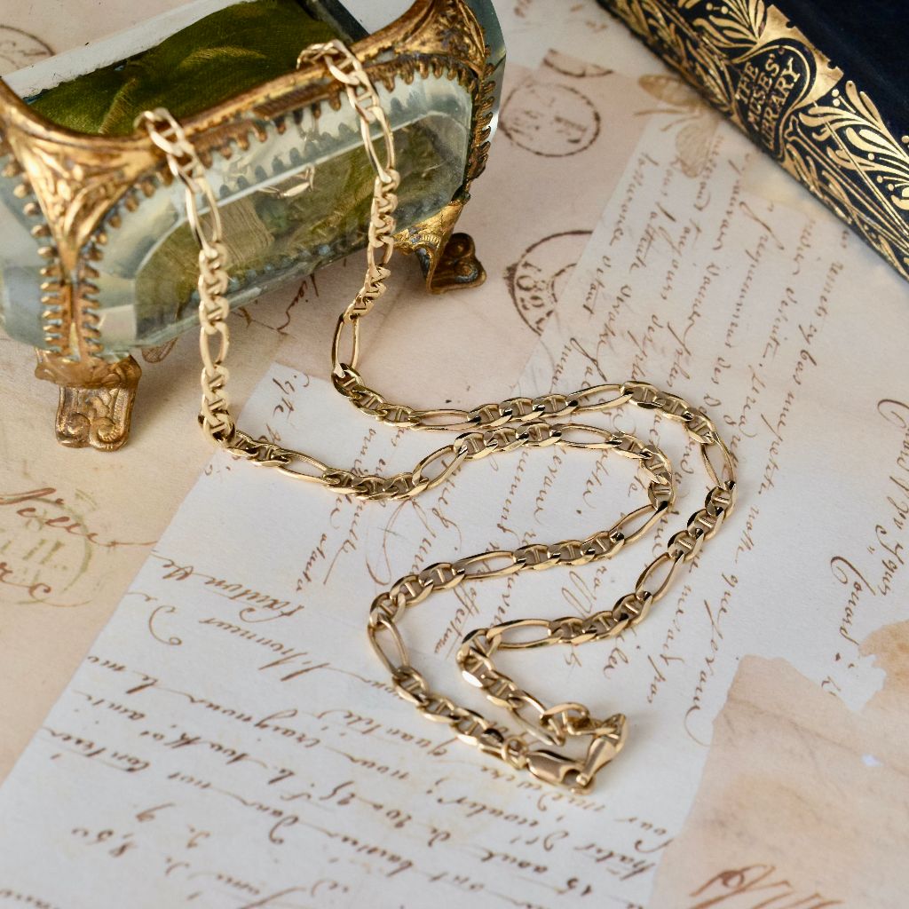 Italian 9ct Yellow Gold Bevelled Figaro Chain Necklace