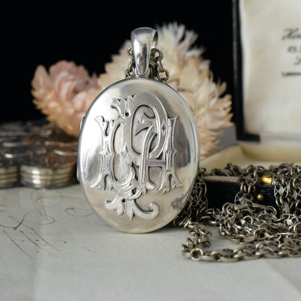 Antique Victorian/ Early Edwardian Sterling Silver Monogram Heavy Locket