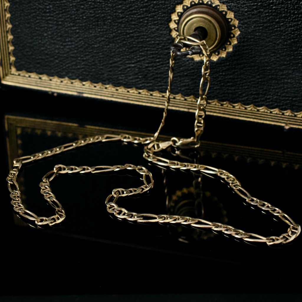 Italian 9ct Yellow Gold Bevelled Figaro Chain Necklace