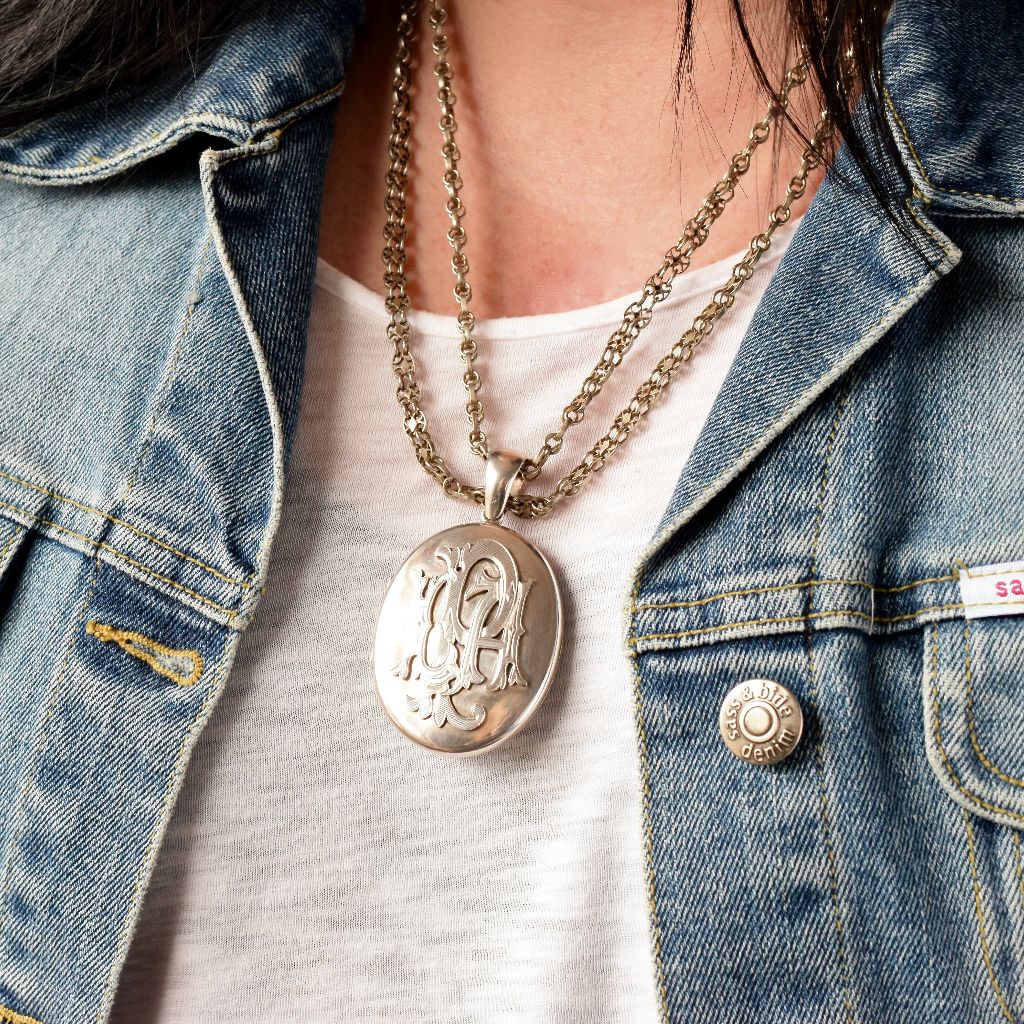 Antique Victorian/ Early Edwardian Sterling Silver Monogram Heavy Locket