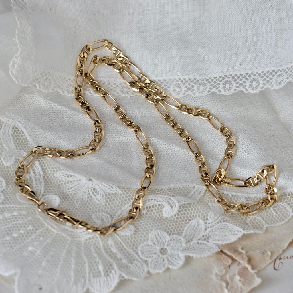 Italian 9ct Yellow Gold Bevelled Figaro Chain Necklace