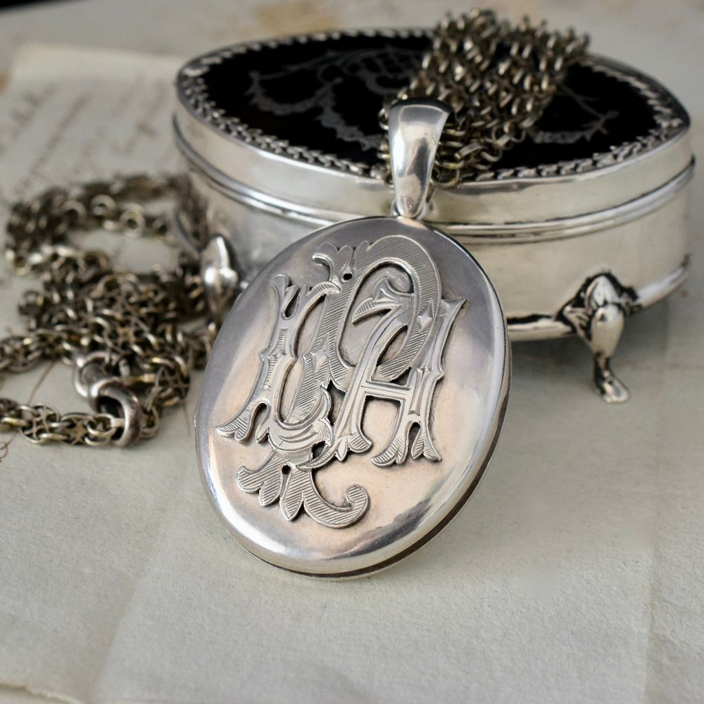Antique Victorian/ Early Edwardian Sterling Silver Monogram Heavy Locket