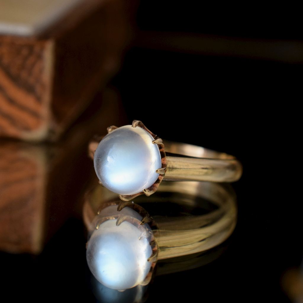 Antique Art Deco Australian 15ct Yellow Gold Moonstone Ring by Louis Cadby Circa 1915