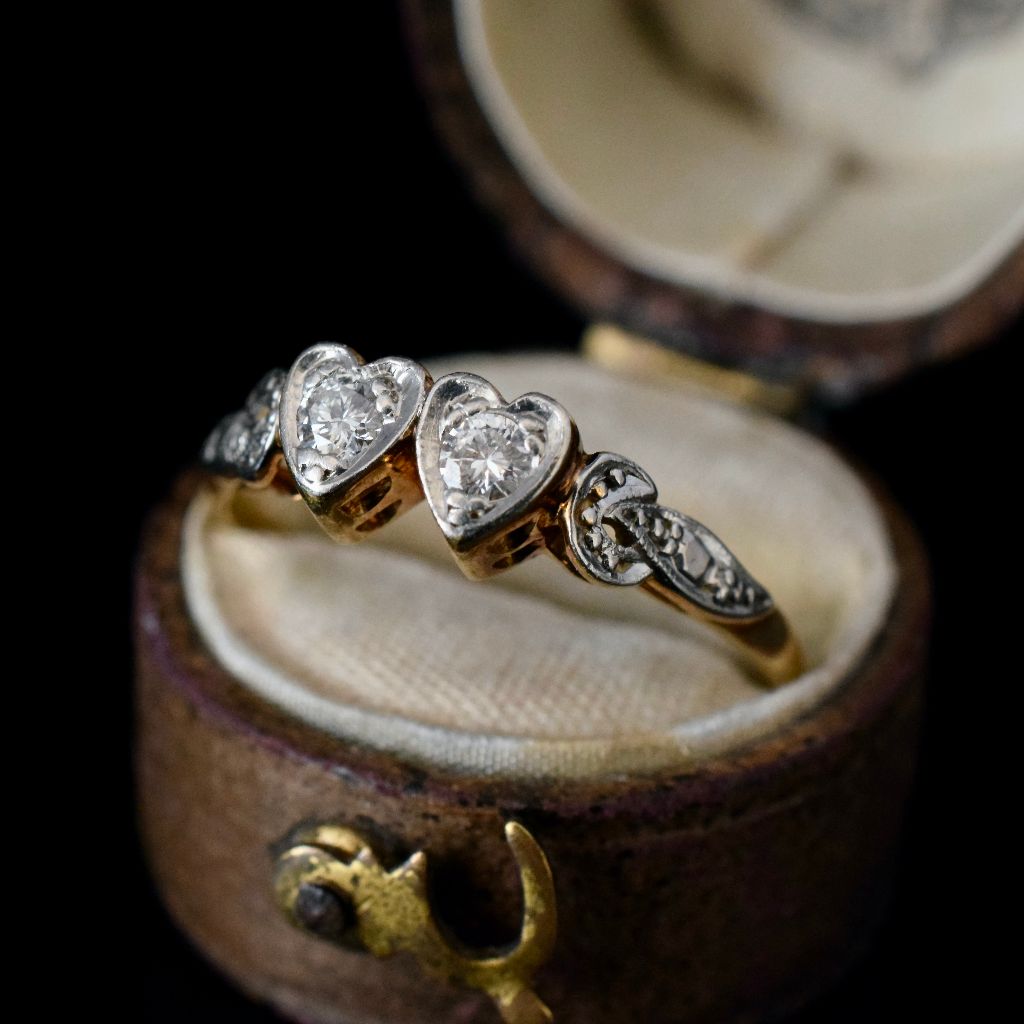 Antique Art Deco 18ct Yellow Gold ‘Double Heart’ Diamond Ring