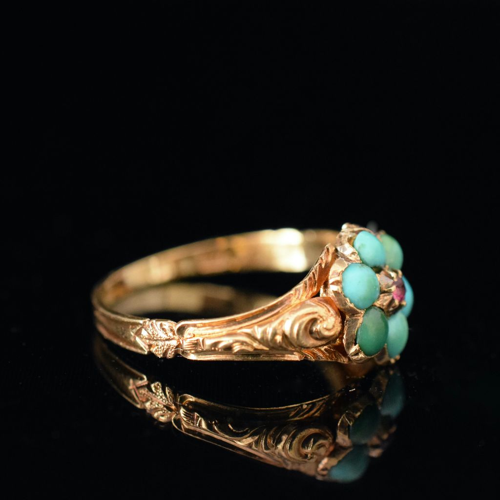 Antique Georgian 22ct Yellow Gold Turquoise ‘Forget Me Not’ Ring Circa 1820