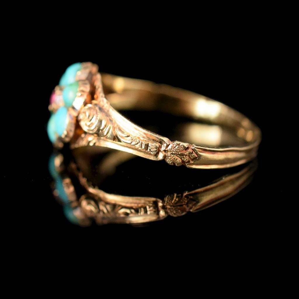 Antique Georgian 22ct Yellow Gold Turquoise ‘Forget Me Not’ Ring Circa 1820