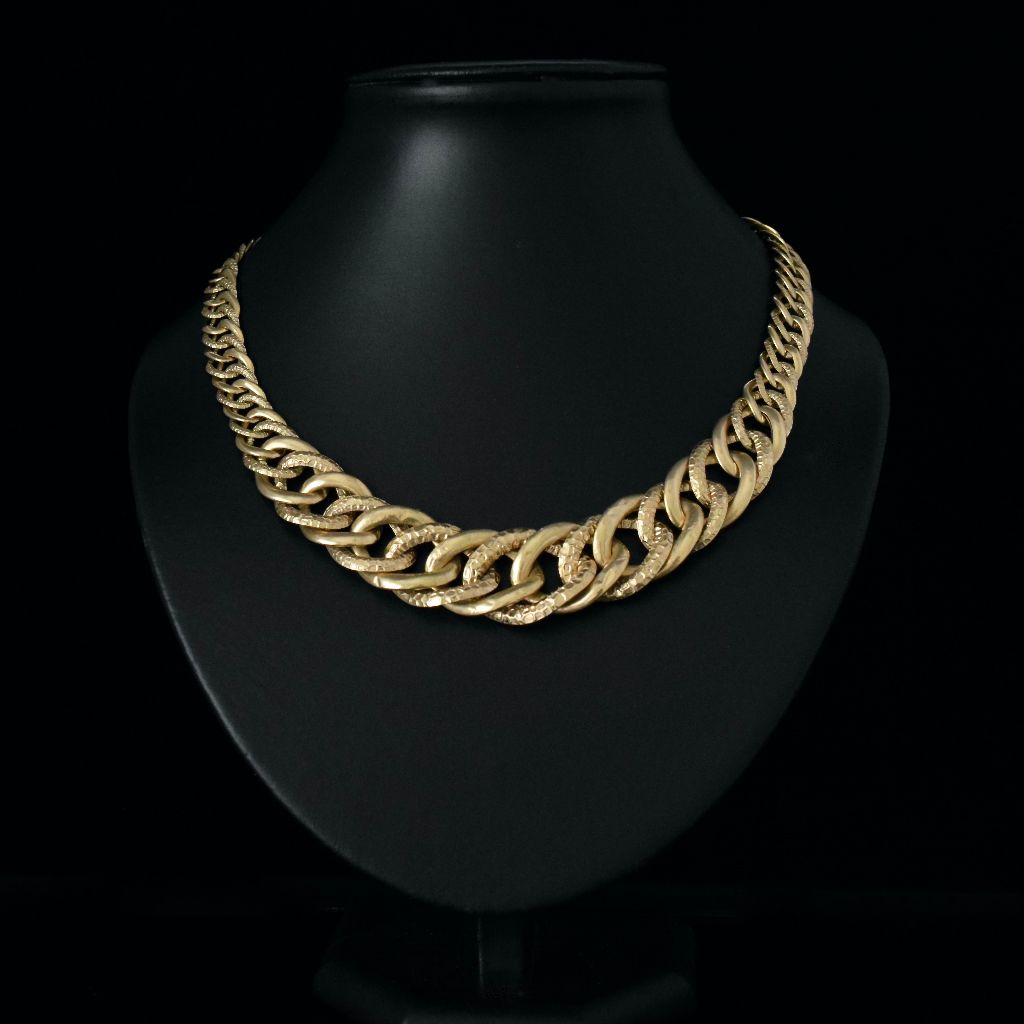 Vintage Italian 14ct Yellow Gold Embossed Link Reversible Necklace