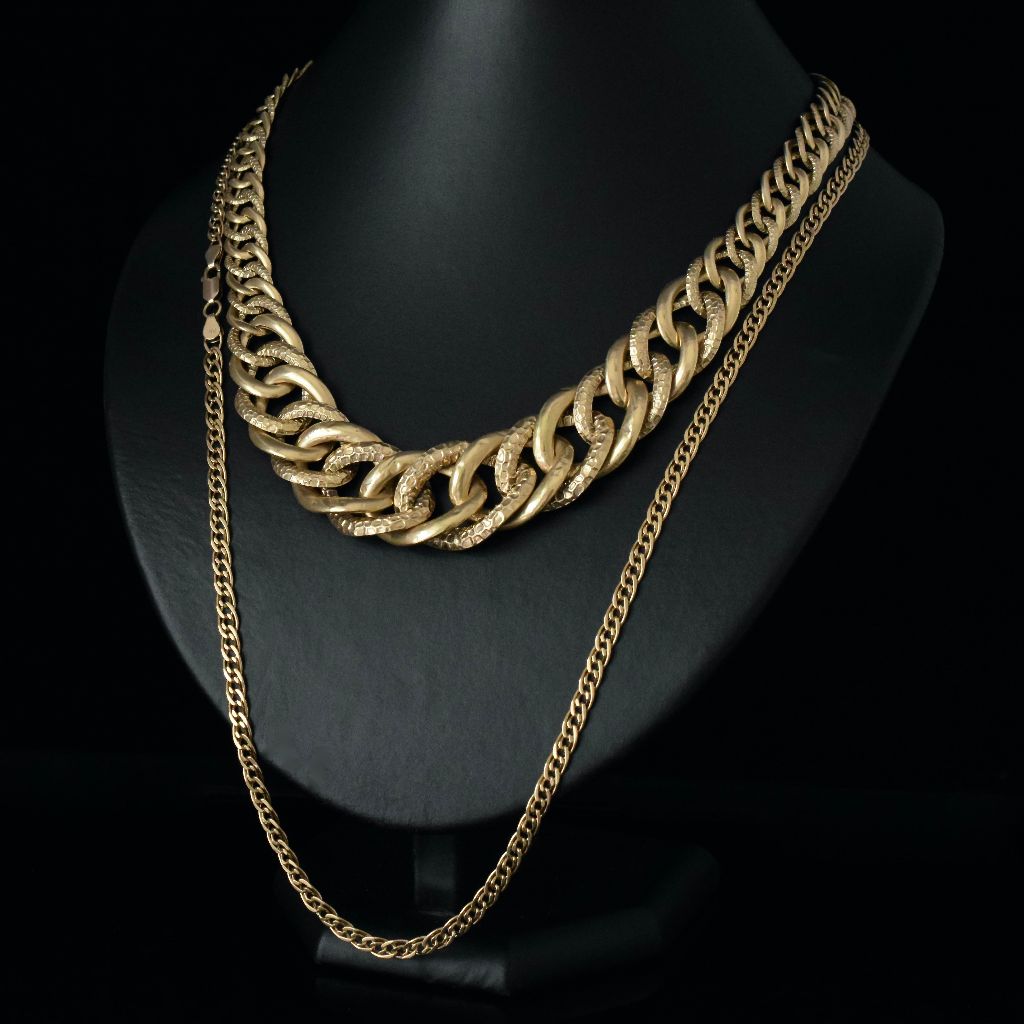 Vintage Italian 14ct Yellow Gold Embossed Link Reversible Necklace