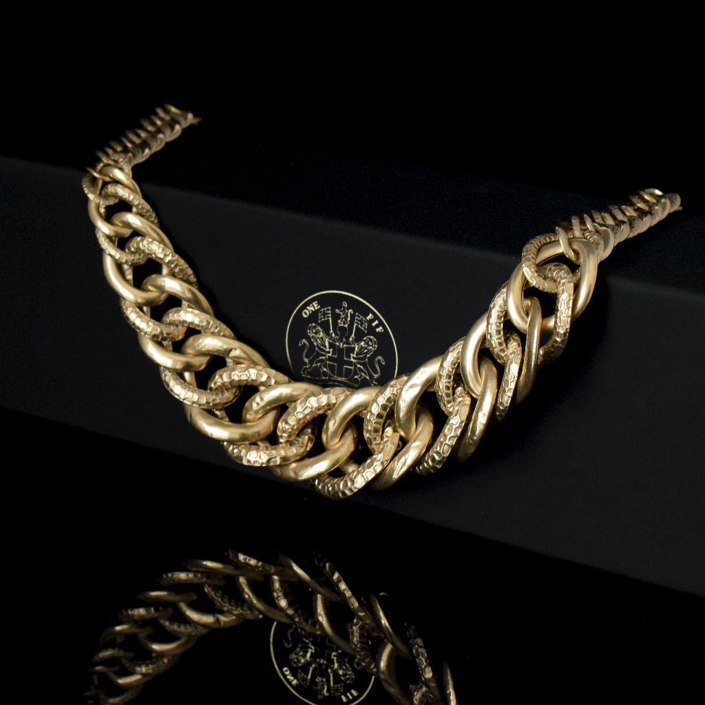 Vintage Italian 14ct Yellow Gold Embossed Link Reversible Necklace