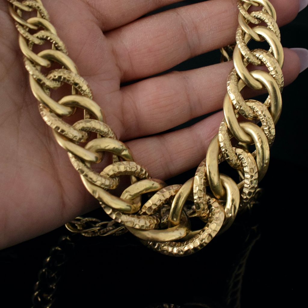 Vintage Italian 14ct Yellow Gold Embossed Link Reversible Necklace