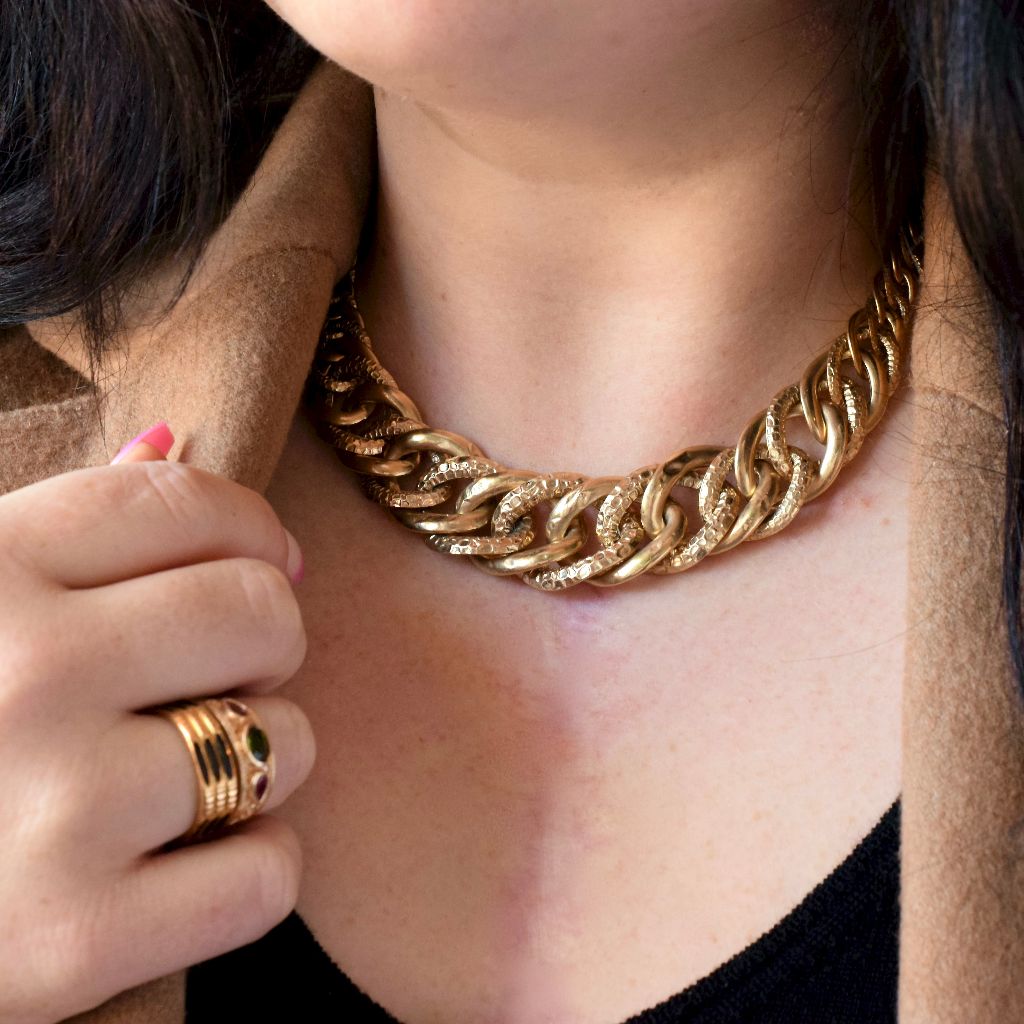 Vintage Italian 14ct Yellow Gold Embossed Link Reversible Necklace