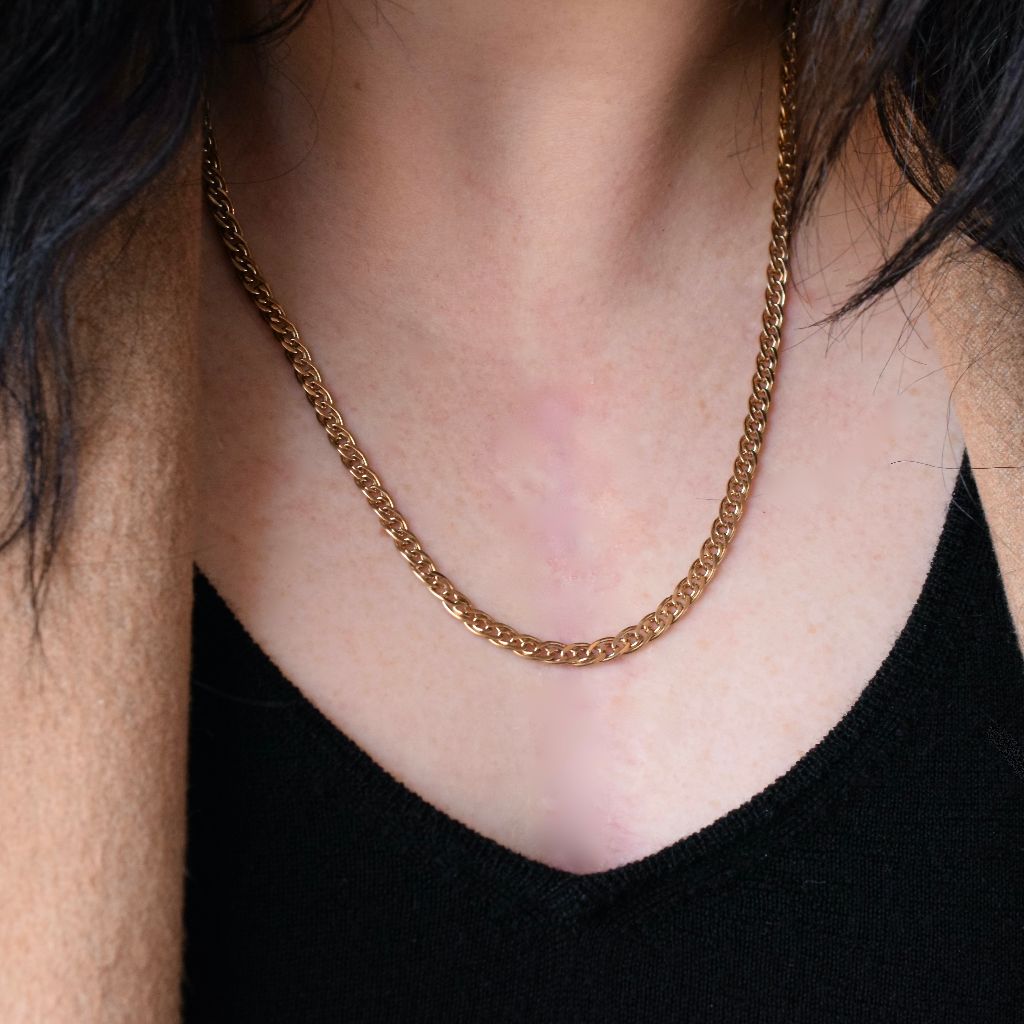 Modern 9ct Yellow Gold Fancy Double Curblink Chain Necklace