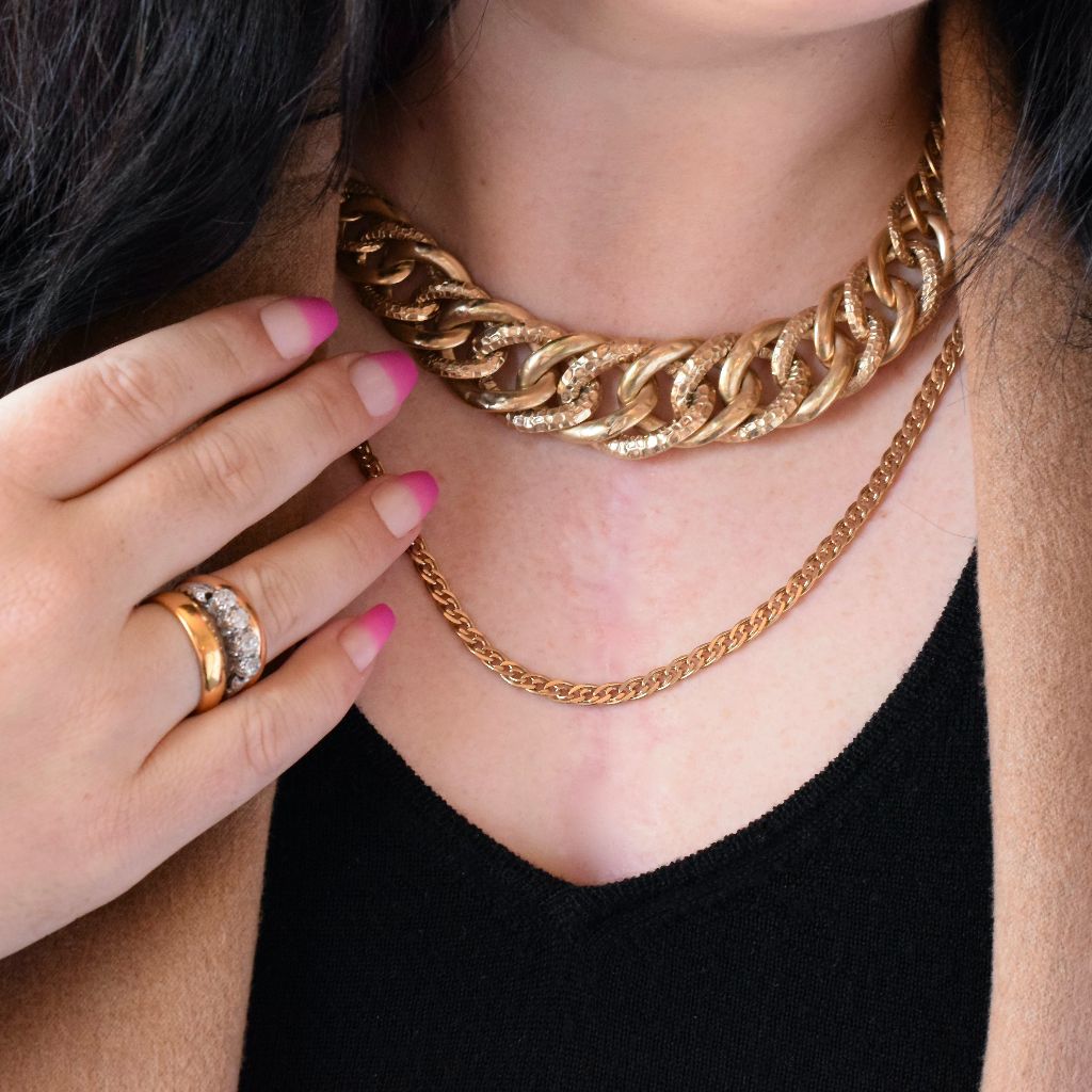 Vintage Italian 14ct Yellow Gold Embossed Link Reversible Necklace
