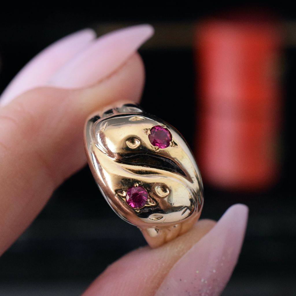 Vintage 9ct Yellow Gold Double Snake Ring Birmingham 1968