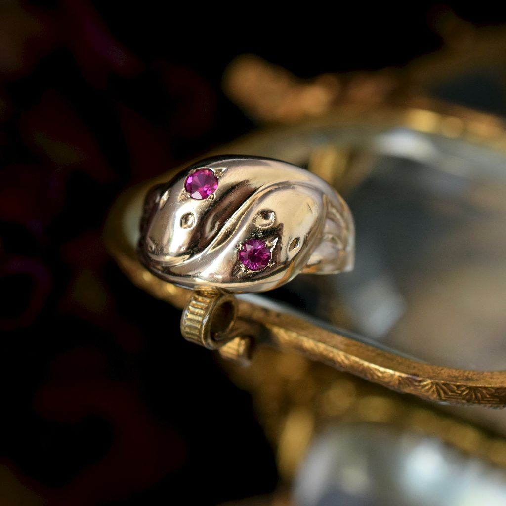 Vintage 9ct Yellow Gold Double Snake Ring Birmingham 1968