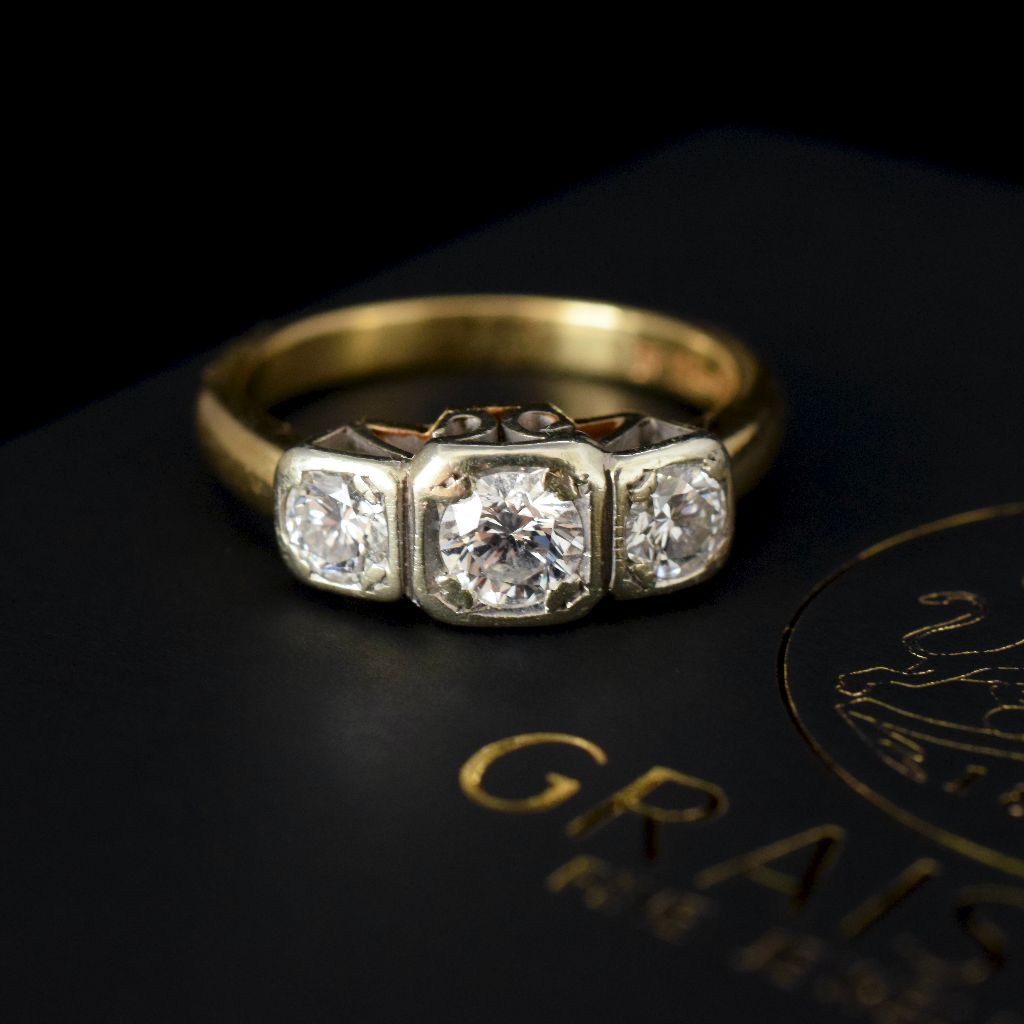 Superb Art Deco Era 18ct 1.00ct Trilogy Ring Insurance Valuation for $9000 (included in sale)