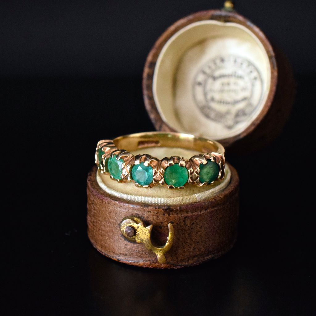 Modern 9ct Yellow Gold Five Stone Half-Hoop Emerald Ring