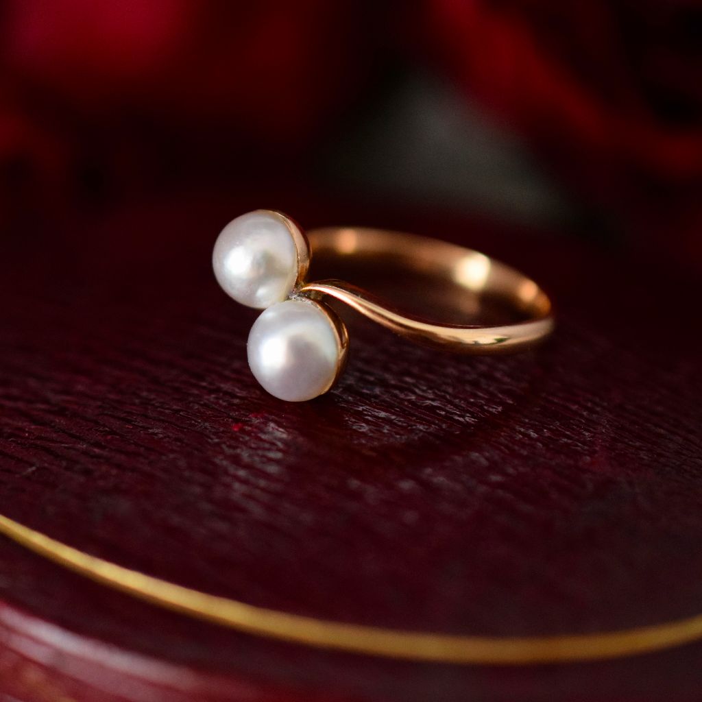 Vintage 14ct Rose Gold ’Toi et Moi’ Pearl Ring