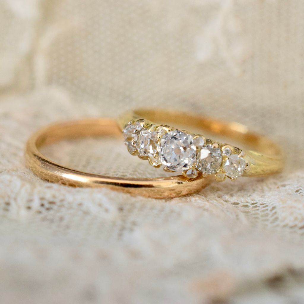 Victorian 18ct Yellow Gold Old-Mine Cut Diamond Five Stone Ring Independent Retail Replacement Valuation $4850.00 Included With Purchase