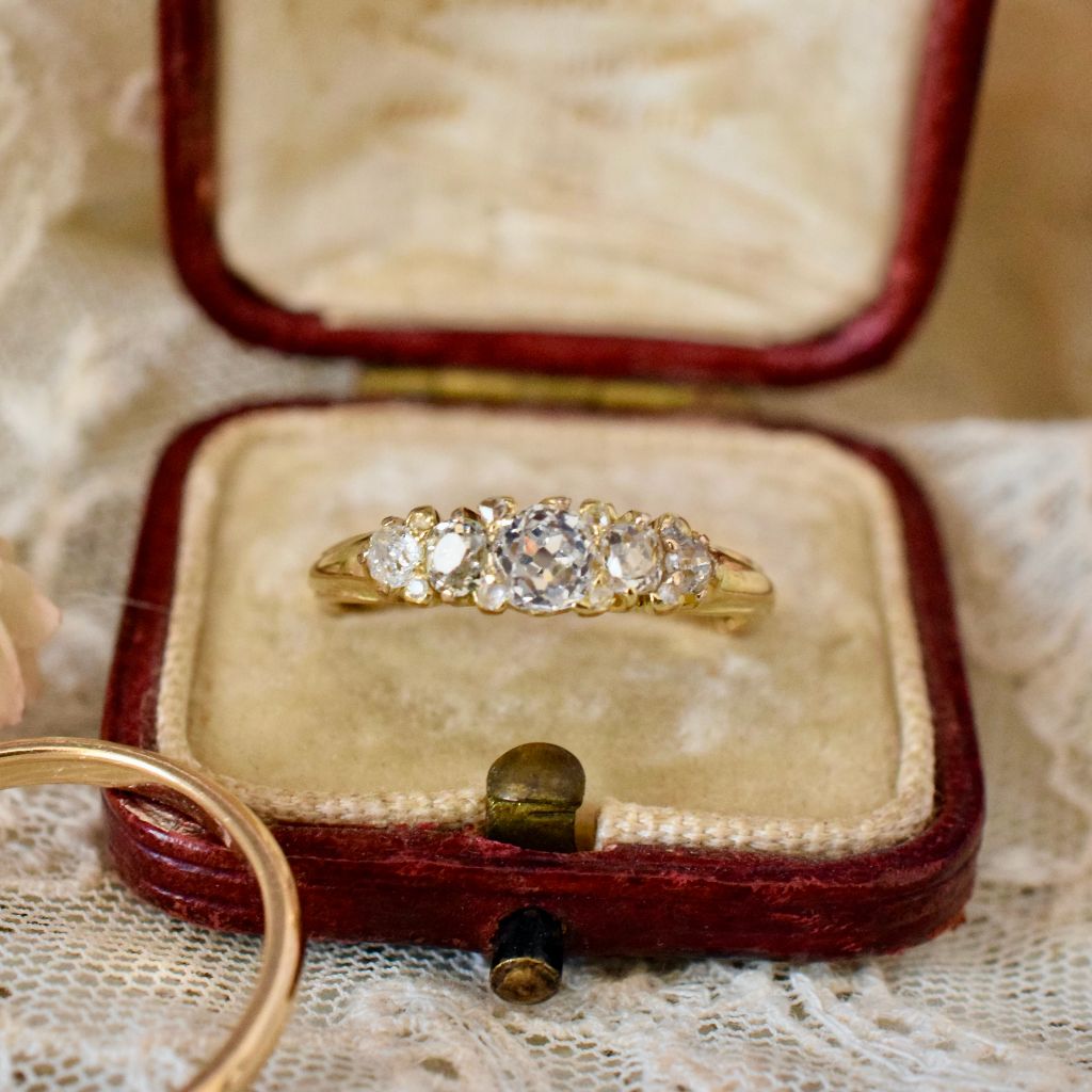 Victorian 18ct Yellow Gold Old-Mine Cut Diamond Five Stone Ring Independent Retail Replacement Valuation $4850.00 Included With Purchase