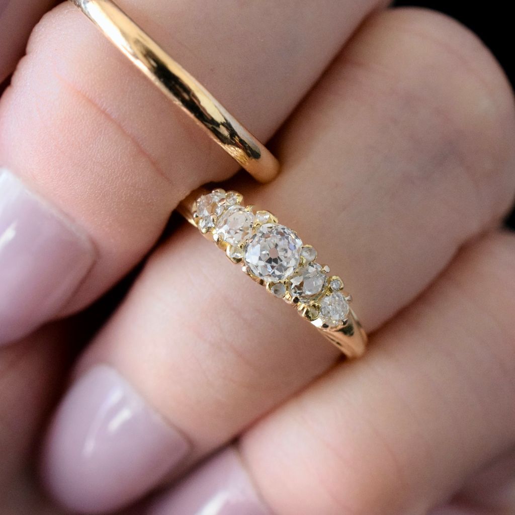 Victorian 18ct Yellow Gold Old-Mine Cut Diamond Five Stone Ring Independent Retail Replacement Valuation $4850.00 Included With Purchase