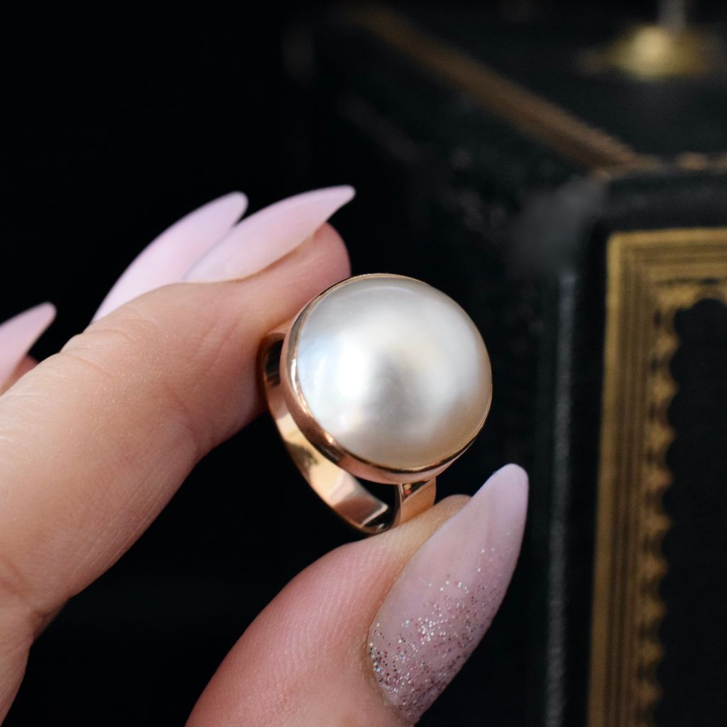 Superb 9ct Rose Gold 15mm Mabe Pearl Ring