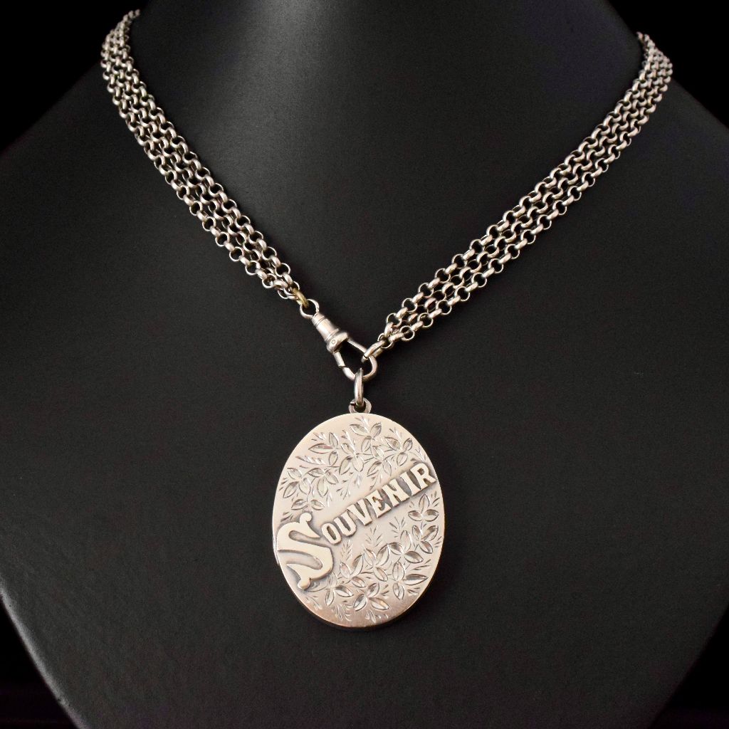 Antique Sterling Silver Triple Strand Belcher Fob Chain Necklace circa 1910