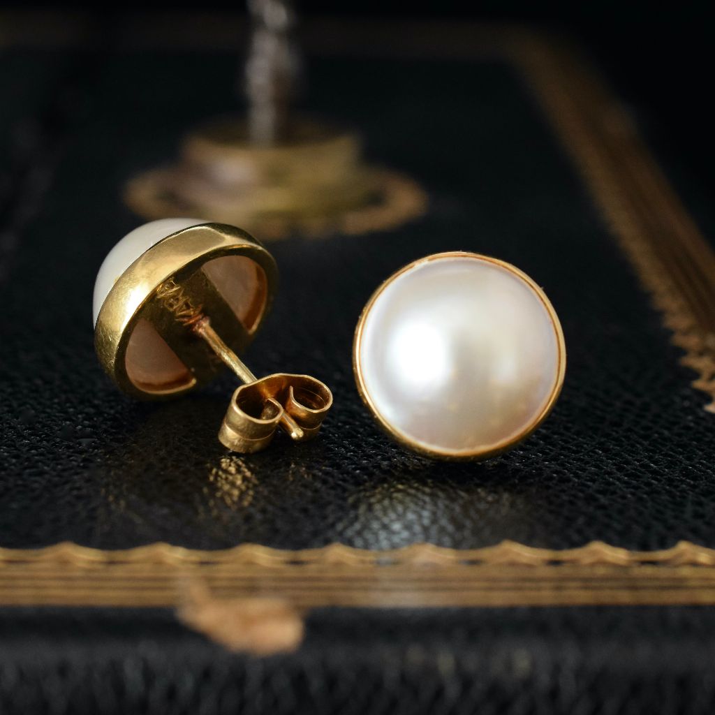 Modern 18ct Yellow Gold Mabe Pearl Earrings