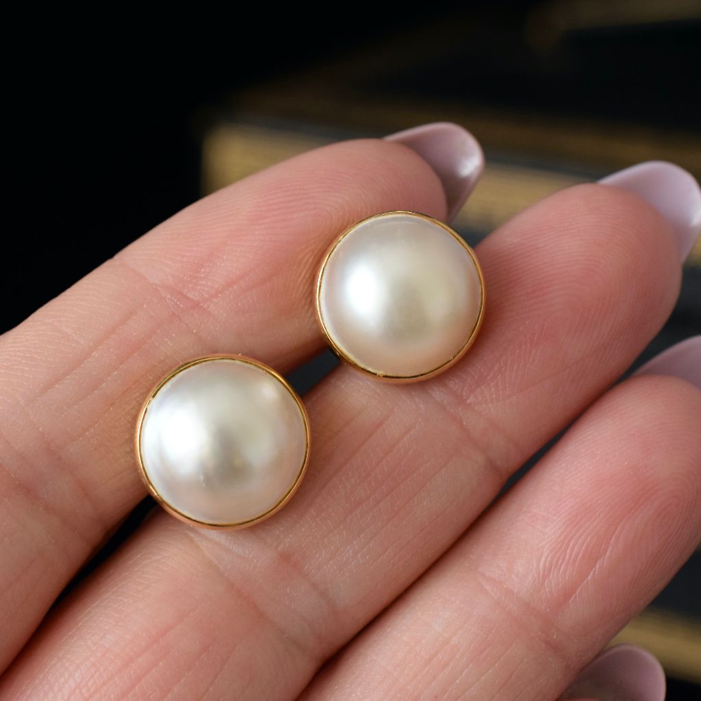 Modern 18ct Yellow Gold Mabe Pearl Earrings