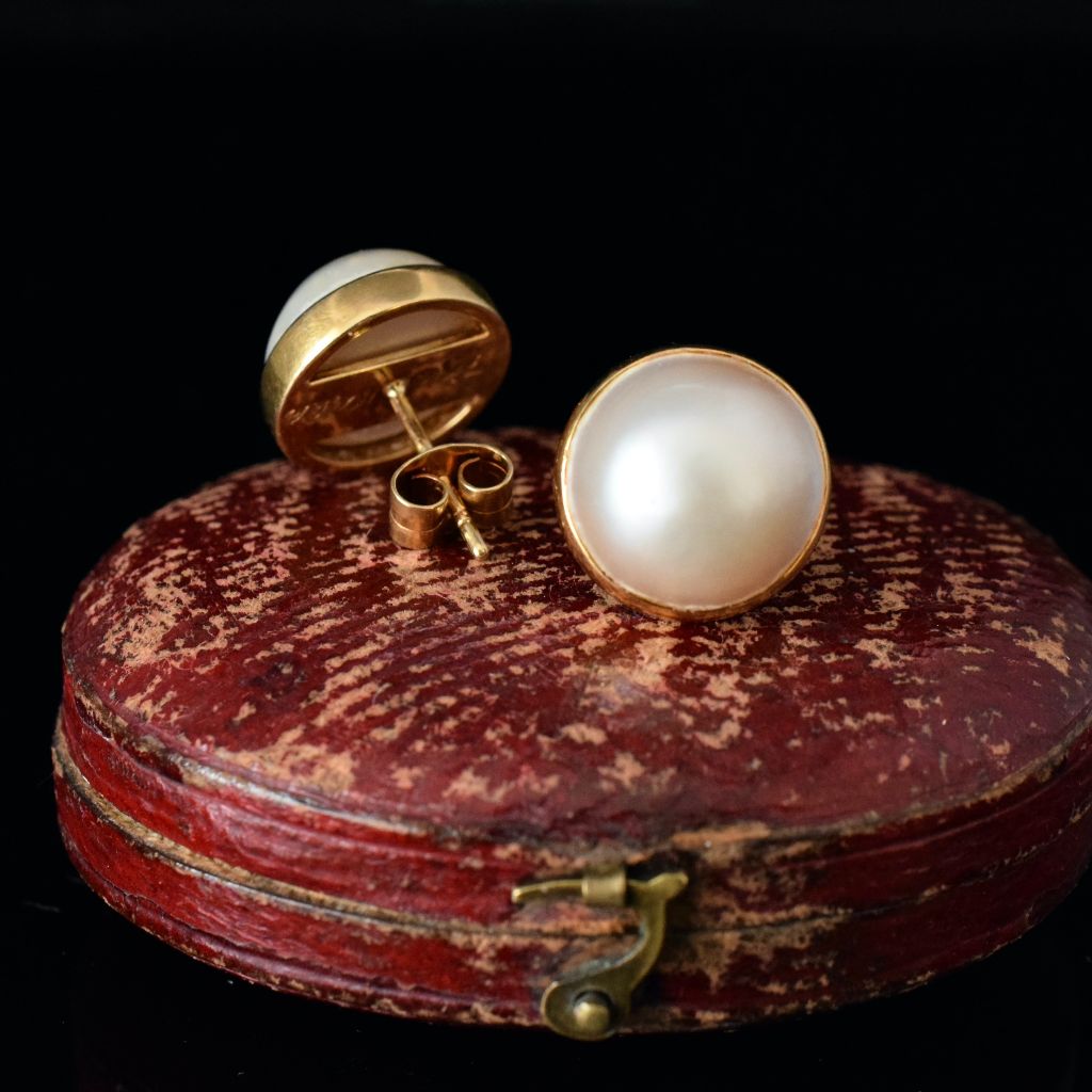 Modern 18ct Yellow Gold Mabe Pearl Earrings