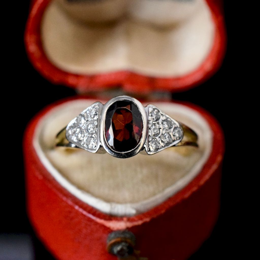 Modern 18ct Yellow Gold Garnet And Diamond Ring