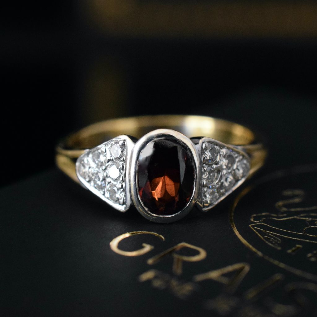 Modern 18ct Yellow Gold Garnet And Diamond Ring
