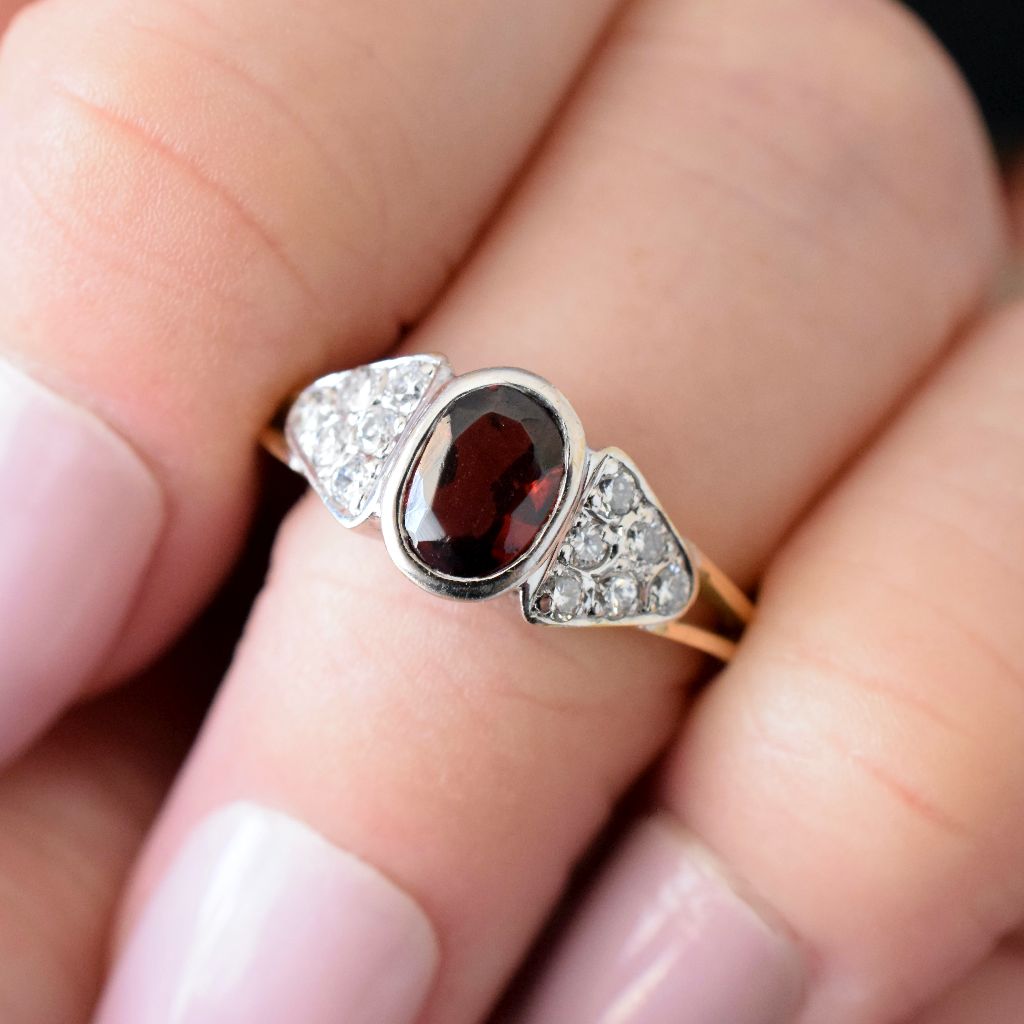 Modern 18ct Yellow Gold Garnet And Diamond Ring