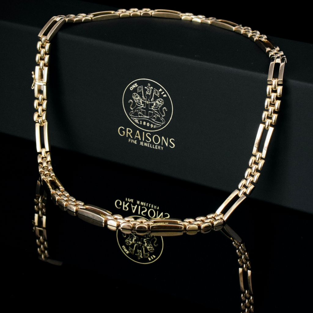 Vintage 9ct Yellow Gold ‘Gate-link’ Collar Necklace London 1993