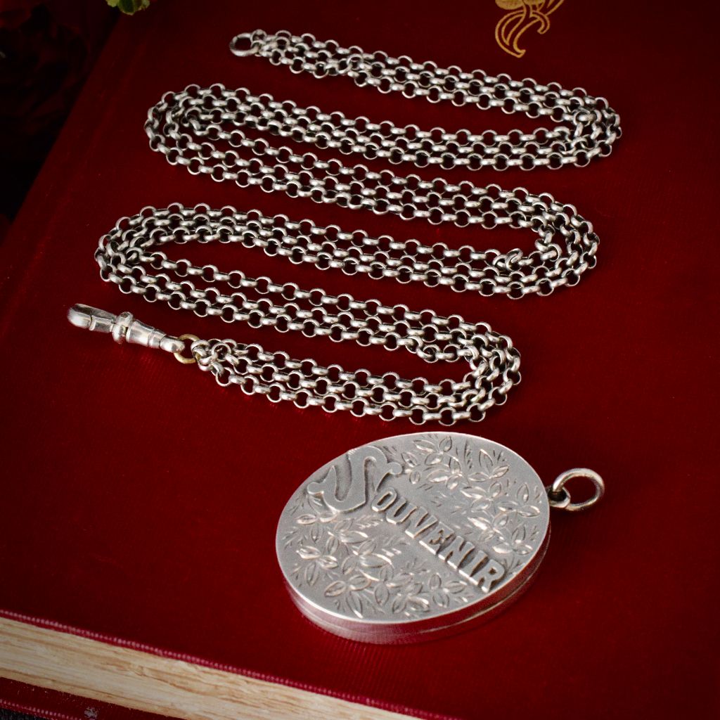 Antique Sterling Silver Triple Strand Belcher Fob Chain Necklace circa 1910