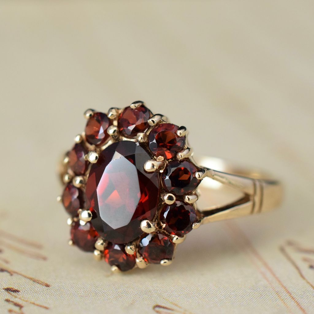 Modern 9ct Yellow Gold Garnet Cluster Ring