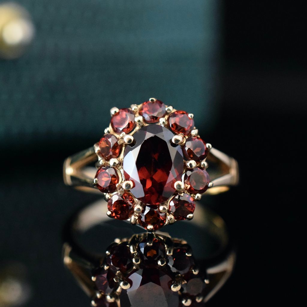 Modern 9ct Yellow Gold Garnet Cluster Ring