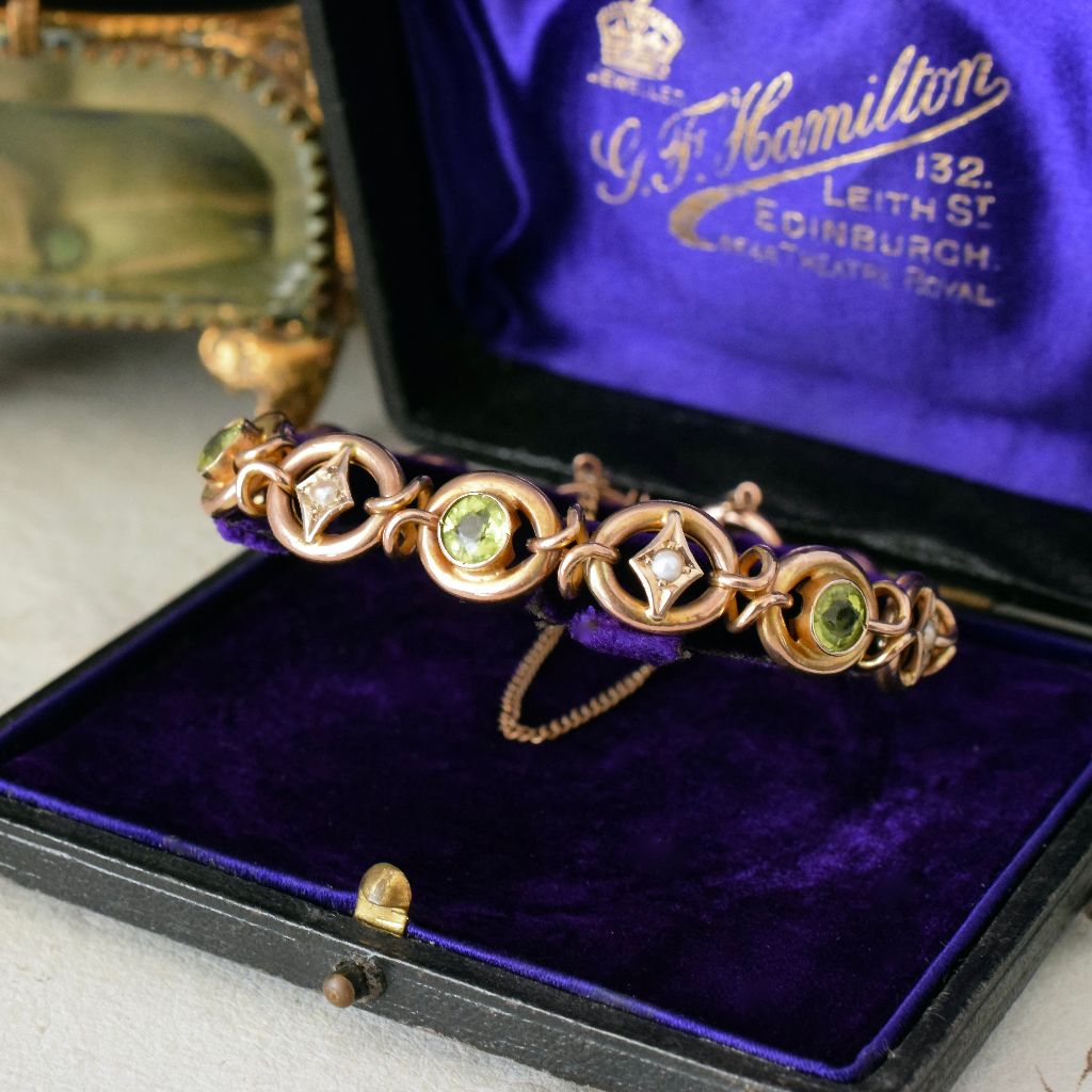 Antique Australian 9ct Rose Gold Peridot / Seed Pearl Bracelet Circa 1910