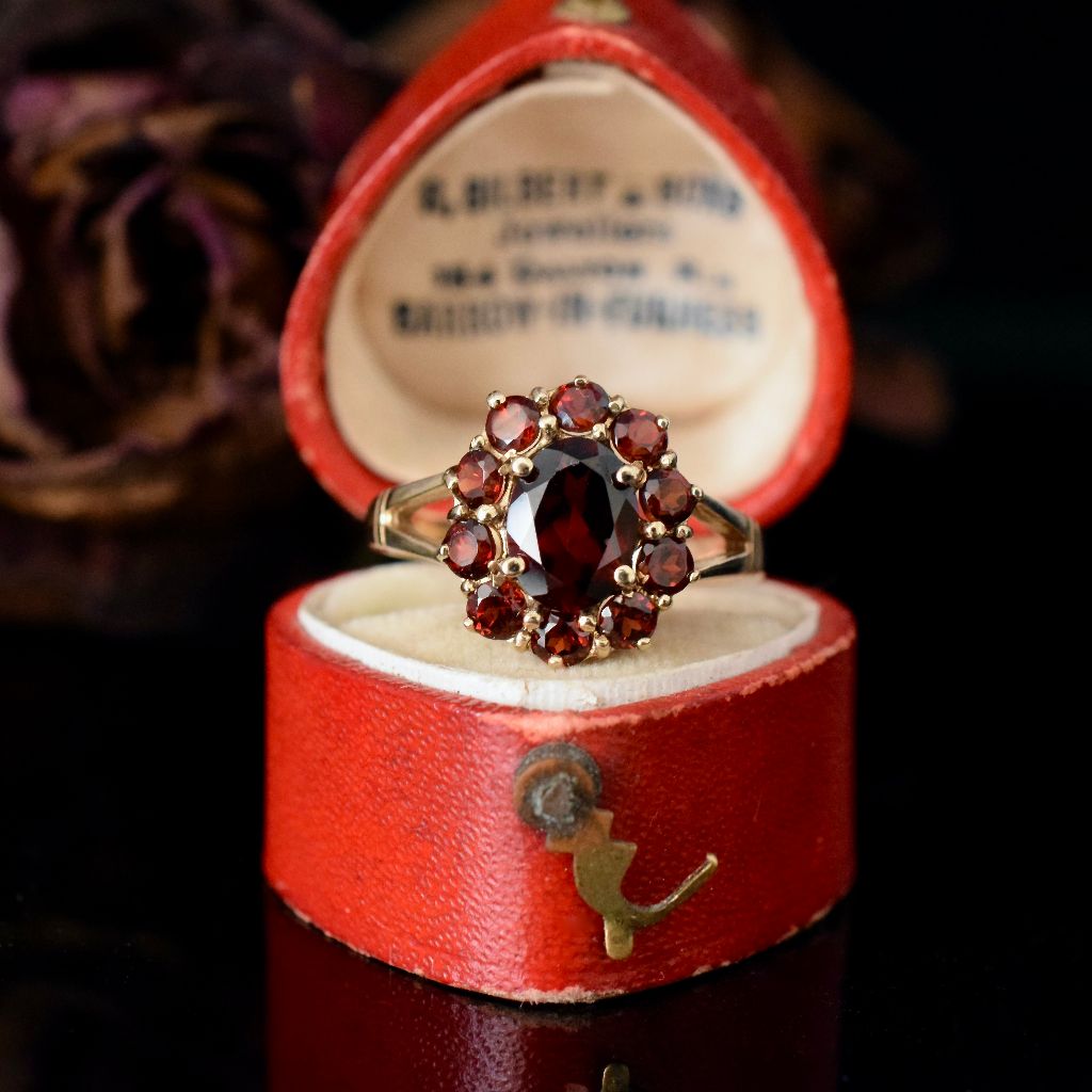 Modern 9ct Yellow Gold Garnet Cluster Ring