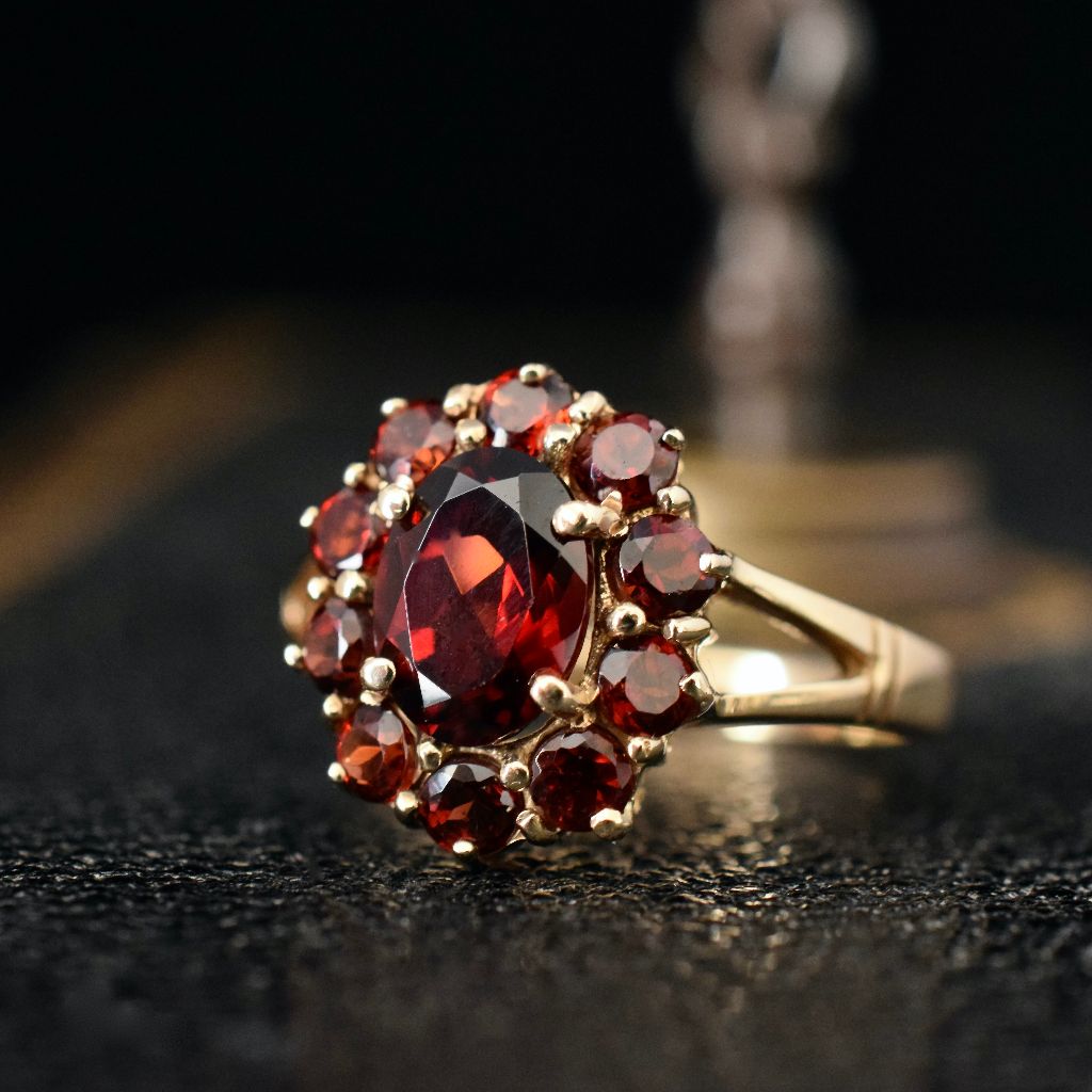 Modern 9ct Yellow Gold Garnet Cluster Ring