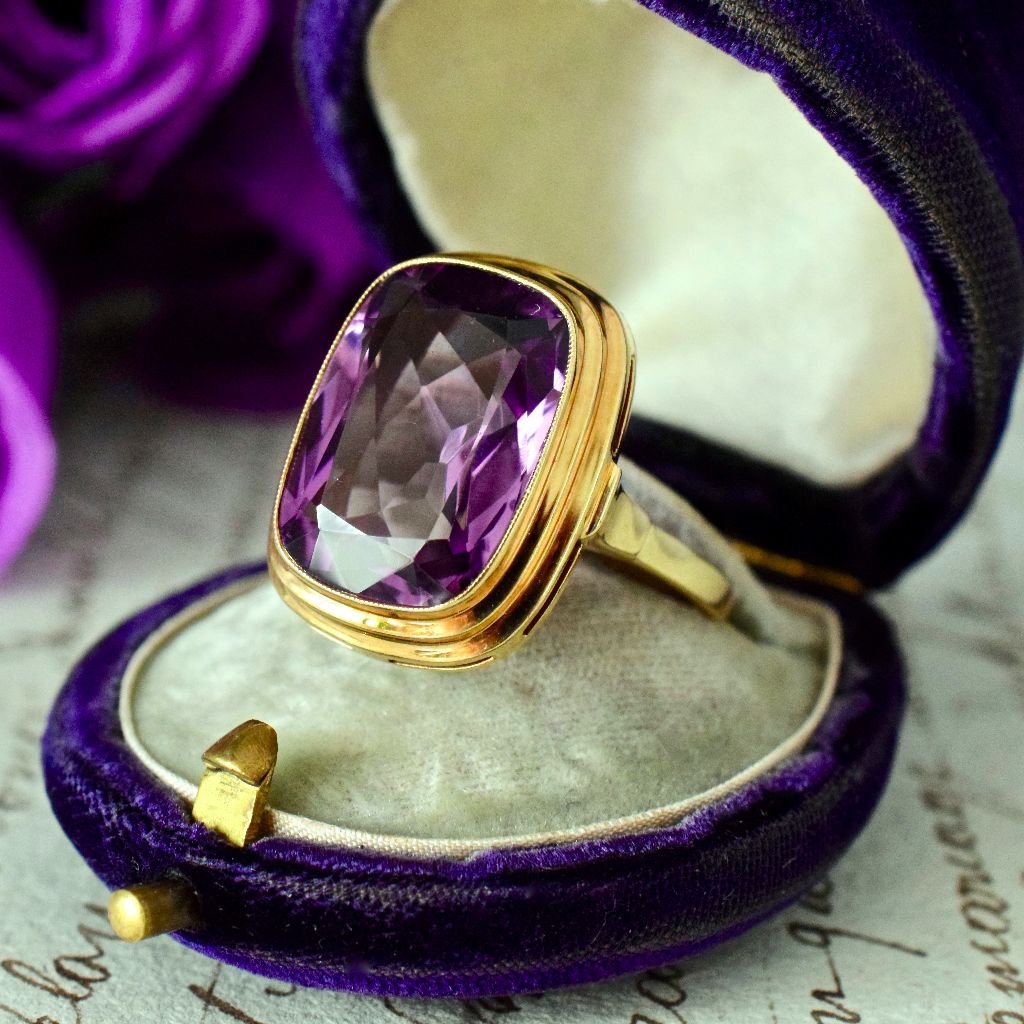 Modern 14ct Yellow Gold Large Natural Amethyst Ring