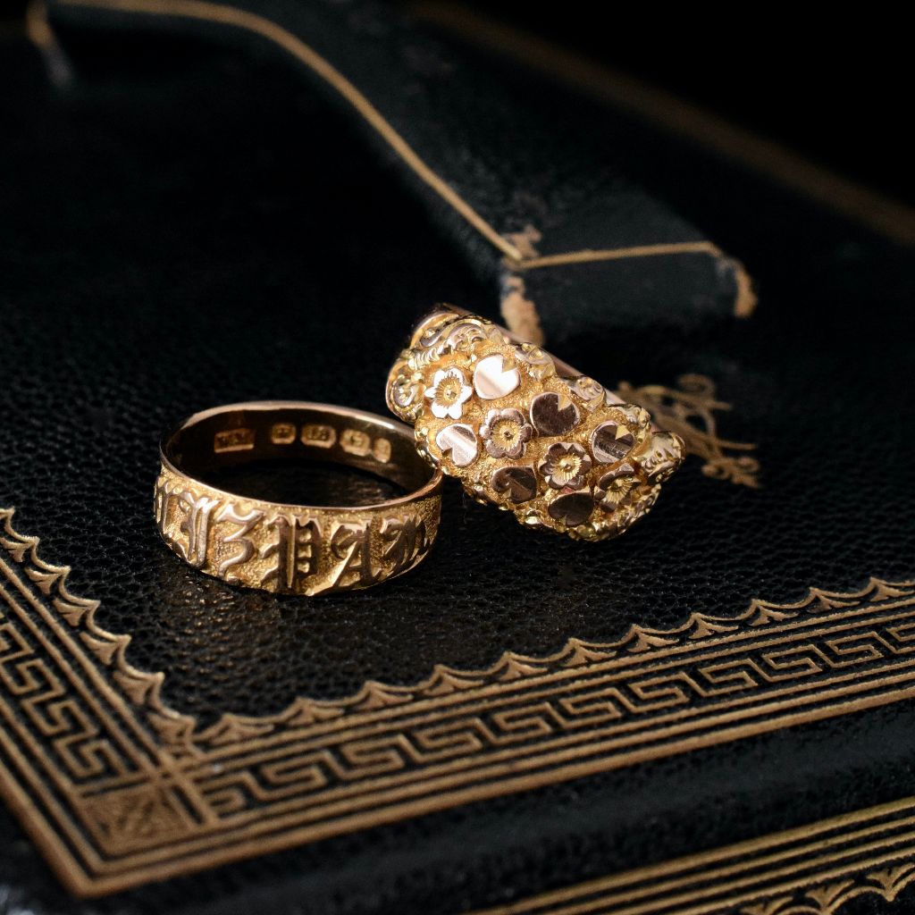 Superb Antique 9ct Rose/Yellow Gold Wide Floral ‘Hearts And Roses’ Ring Birmingham 1909