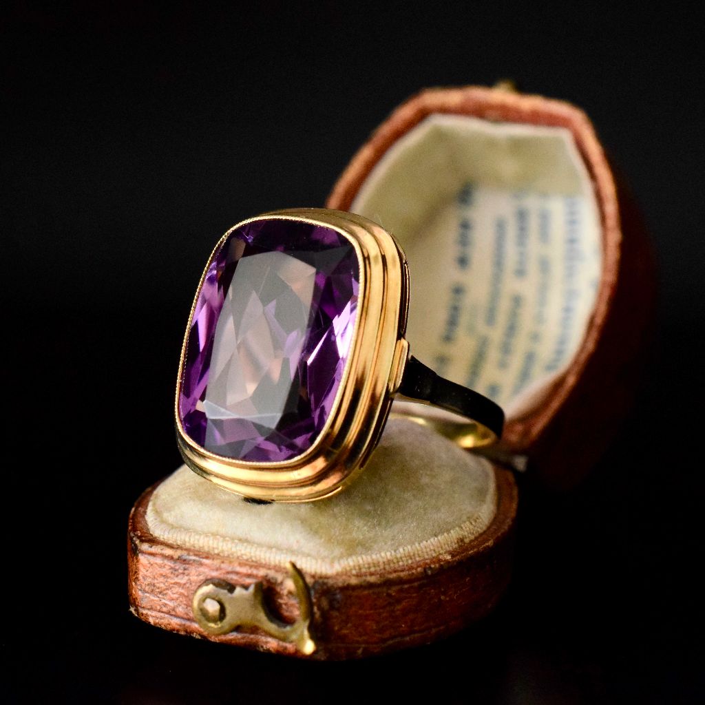 Modern 14ct Yellow Gold Large Natural Amethyst Ring